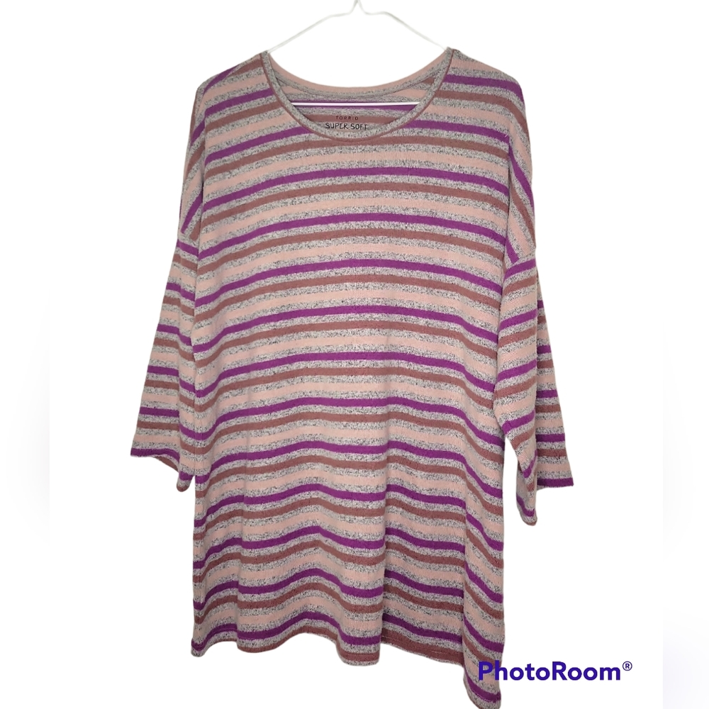 Torrid LONG SLEEVE CREW Neck plush SUPER SOFT Gray and purple STRIPE top